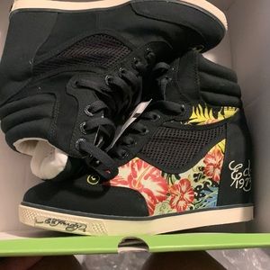 Ed Hardy ankle booties.